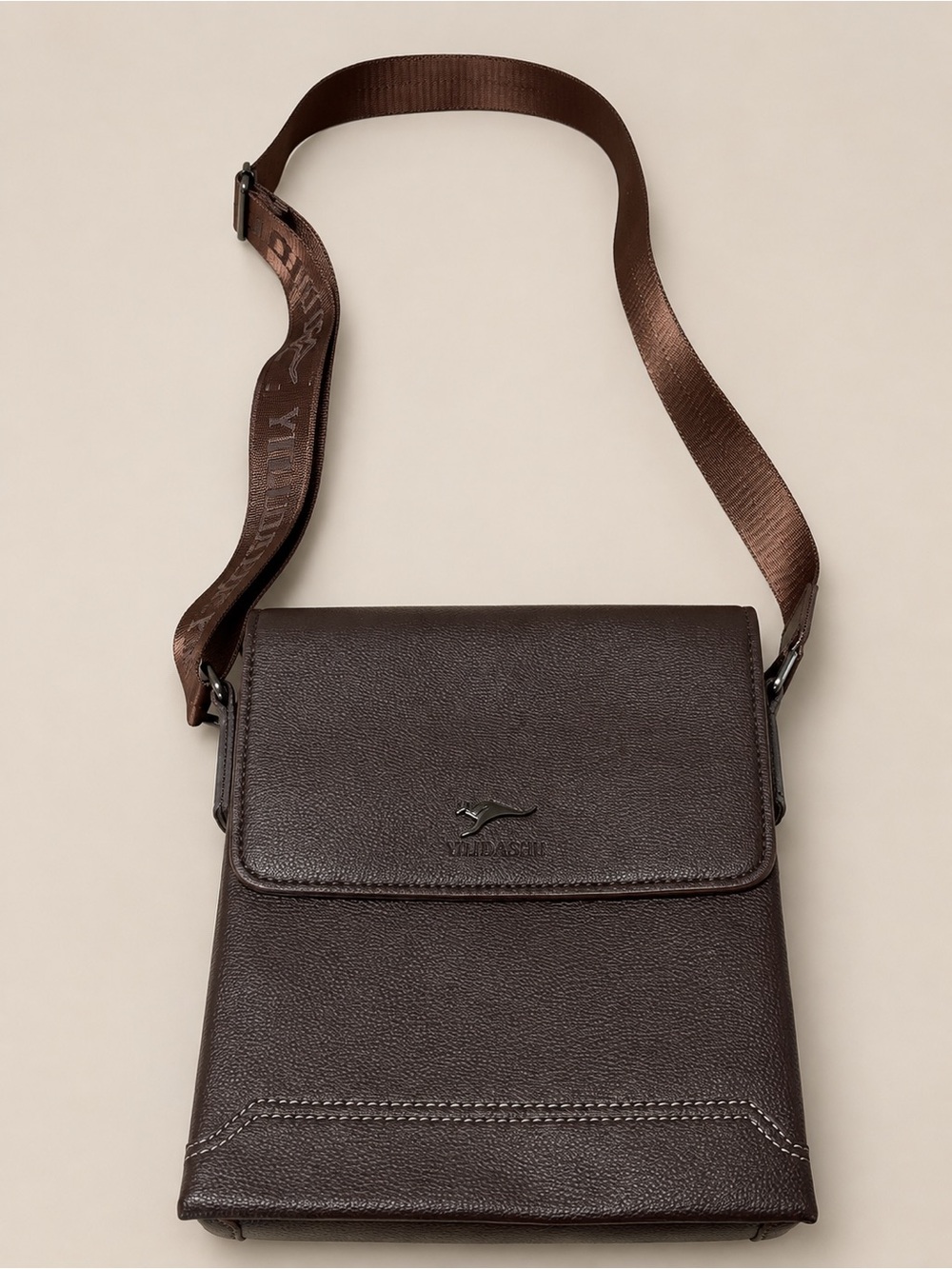 Dark Brown Leather Messenger Bag with Adjustable Strap